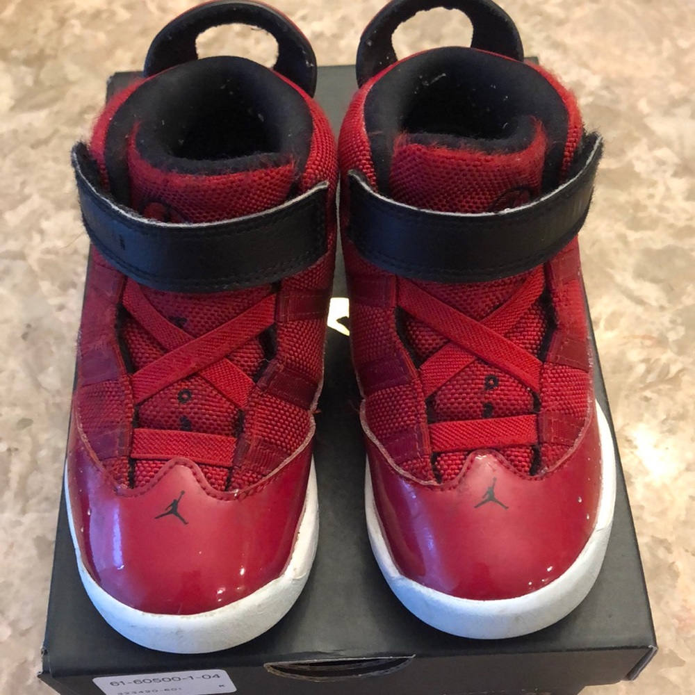 Boys Red Patent Nike Jordan 6 Rings Sneakers